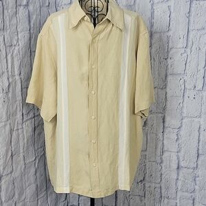 CLAIBORNE LUXE‎ Men Yellow and White Silk and Linen Button Up Shirt XL